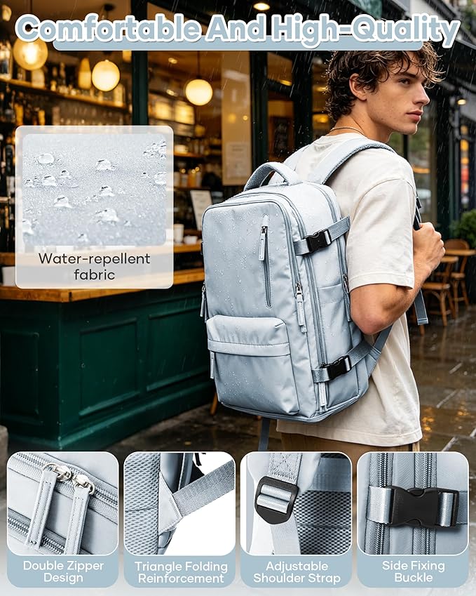 Large Travel Backpack Women Carry On Hiking Backpack Waterproof Outdoor Sports Casual Daypack Personal item Travel Bag Airplane Essentials Spirit Airline Flight Approved Shoes Compartment Men,Blue