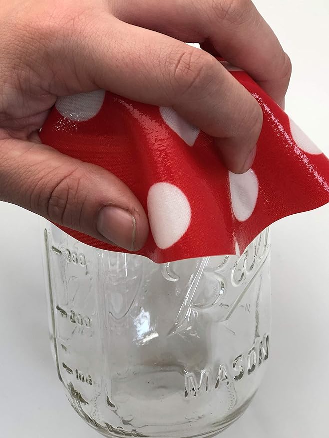 Andreas Silicone Jar Opener, Red & White Dots – 6.25" Non-Slip Lid Gripper & Garlic Peeler, Dishwasher Safe, Multi-Use, Durable Silicone & Fabric, Made in the USA, JO-161