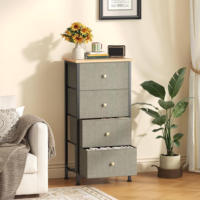 Sweetcrispy Dresser for Bedroom, 4 Drawer Storage Cabinet, Tall Nightstand | Small Fabric Dresser for Closet, Chest of Drawers, Closet Organizer, Home Furniture, Sturdy Frame, Ink Green