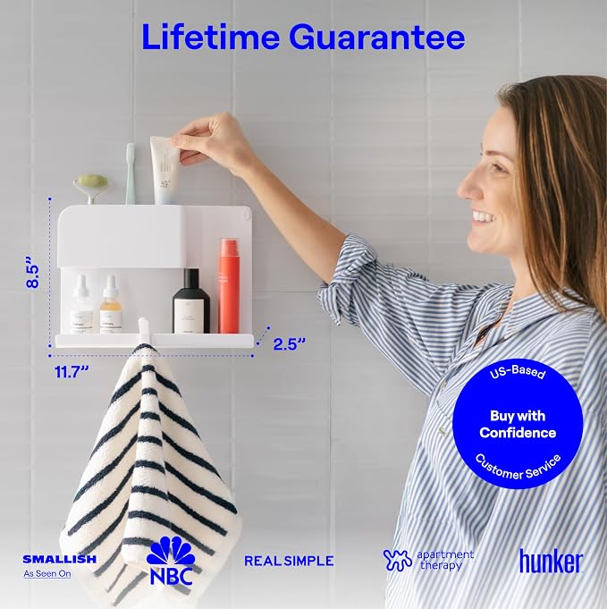 WallShelfie Bedside Wall Organizer & Dorm Decor - Dorm Room Essential, Floating Bedside Shelf Wall Mount Organizer, Remote Control Holder, Cool Teen Girls Trendy Stuff - 2.0, White