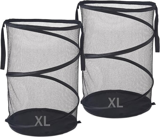 Seiritex 2Pcs Mesh Popup Laundry Hamper 115L Extra Large Collapsible Laundry Basket Foldable Clothing Storage Basket with Handles No Lid 26 H x 18 W x 18 L (Black)