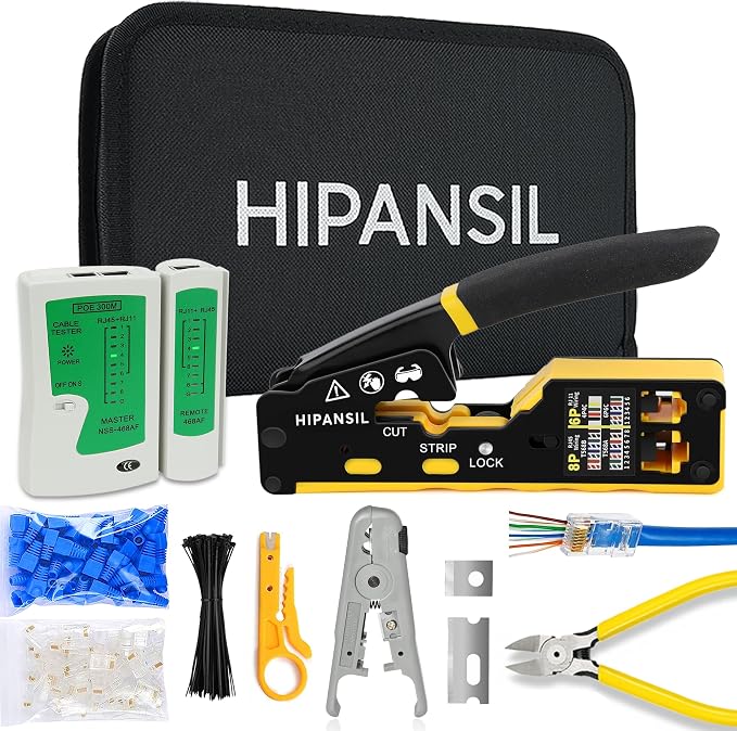 RJ45 Crimp Tool, Ethernet Crimper Tool Kit With CARRYING CASE, All-In-One Pass Through Network Cable Tool For Cutting, Stripping, Crimping Cat5 Cat6 RJ45 RJ11 RJ12 – Ideal For Home DIY, IT Technicians