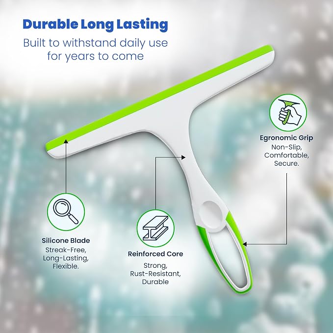 Middleofthemap Shower Squeegee - Flexible Silicone Blade, Lightweight Plastic Handle, Easy Hanging Hook, Attractive Colors, Perfect for Glass Doors, Windows, Tiles, and Mirrors 9.5" (2)