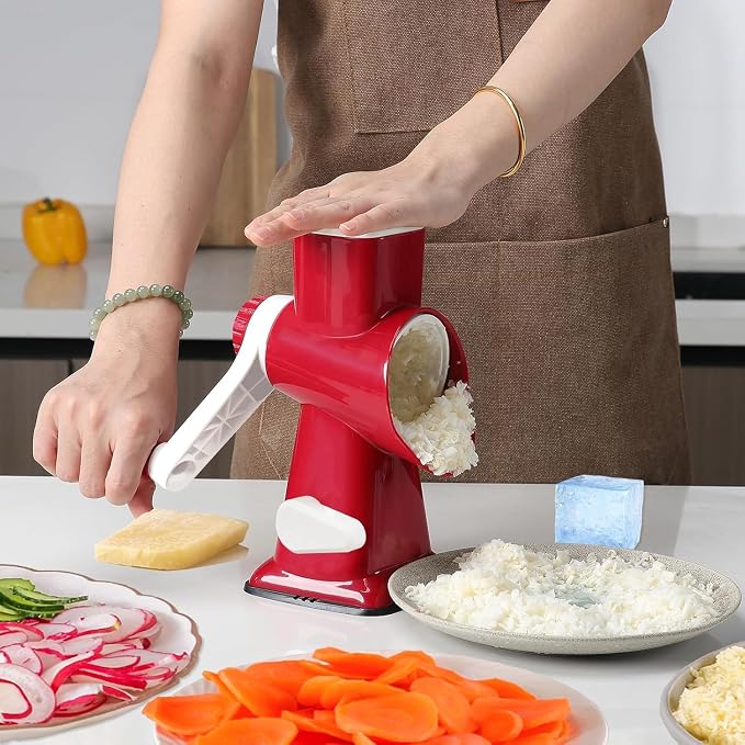 KalraMay Rotary Cheese Grater with Handle, Multifunctional Cheese Shredder | Multifunctional Shredder,Strong Suction Cup Base,Fast and Efficient Cutting,Detachable Parts,Safe Operation,Easy to Rinse