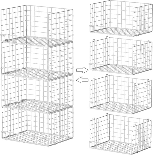Huxitocan 4-Tier Closet Shelf Organizer - Closet Organizers and Storage Basket, Stackable Closet Storage Bins, Foldable Clothes Organizers and Storage Shelves for Home Closet Organizer System