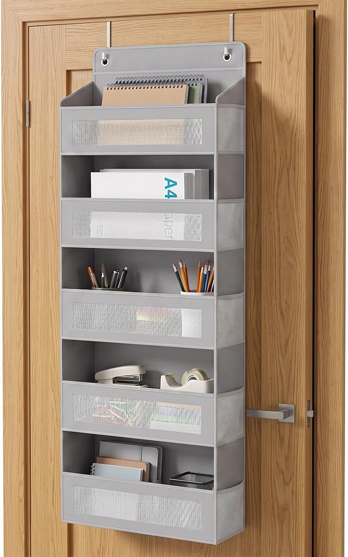 5 tier over the door organizer，behind door organizer，no drill door hanging storage for Bedroom Dorm Wardrobe Home Travel (Modern Minimalist Light Gray)