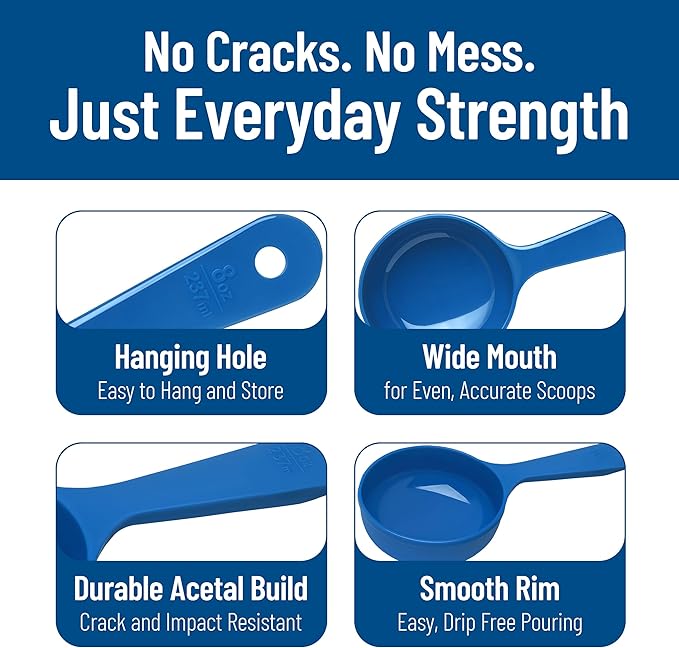 CFS 493114 Solid Short Handle Portion Control Spoon, 8 oz, Blue