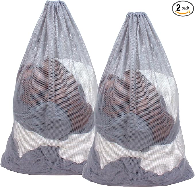 2 Pack Mesh Laundry Bags, 24 x 36 Inches Heavy Duty Drawstring Bag, Factories, College, Dorm, Travel and Apartment Dwellers, Grey