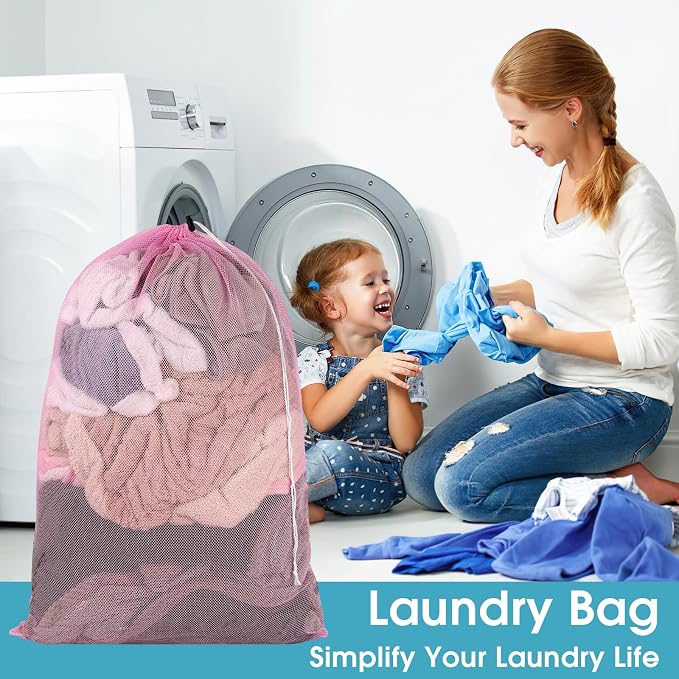 2 Pack Mesh Laundry Bags 23x34 Inch Drawstring Locking for Travel Home | Mesh bags with locking drawstring, Tear-resistant for blankets & towels, Lightweight foldable for travel/dorm