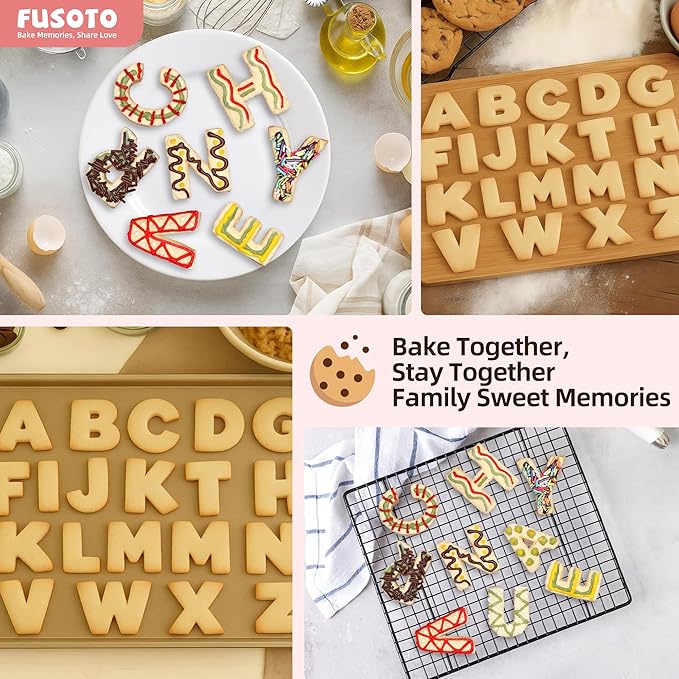 FUSOTO 26PCS Alphabet Letters Cookie Cutters Set, DIY Alphabet Cake&Cookie, Stainless Steel Cookie Cutters for Baking, Letters Shaped Baking Tool for Homemaking Biscuits, Cookie, Dough
