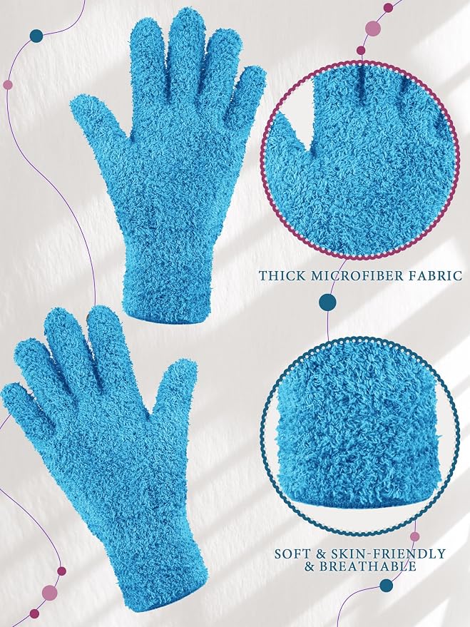 Patelai 3 Pairs Microfiber Plant Dusting Gloves Leaf Cleaning Gloves for Indoor Plants, Blinds, Furniture, House (Reddish Violet,Blue,Purple,Large)