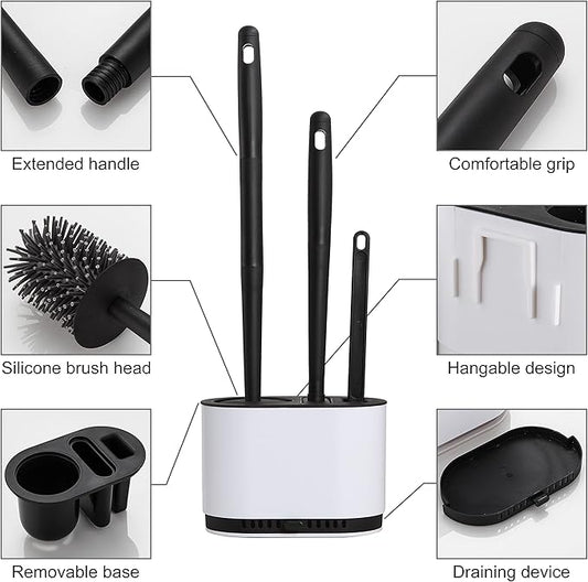 Toilet Brush and Holder Set for Bathroom,Flexible Toilet Bowl Brush with Silicone Bristles,Ventilation Slots Base (Matte Black)