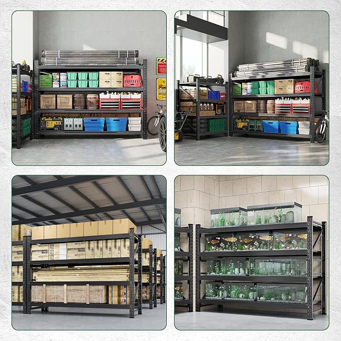 Letaya 4000LBS Storage Shelves Heavy Duty,60" W Garage Shelving Units, 4 Tier Adjustable Utility Rack Shelf,Large Metal Industrial Shelves,for Shop,Warehouse,Basement,Black (60" W x 24" D x 70" H)