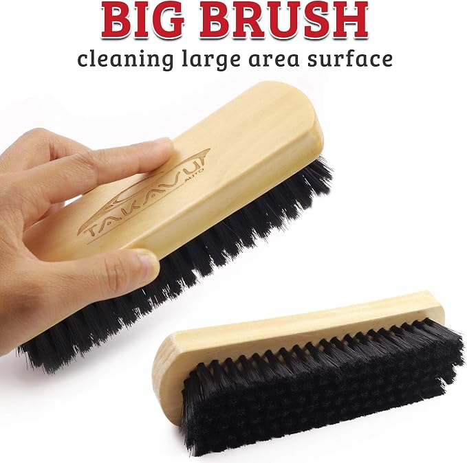TAKAVU Leather & Upholstery Cleaning Brush Set (Black) | Car Detailing Brush for Alcantara, Leather Seats, Suede, Car Interior, Sofa & Convertible Tops
