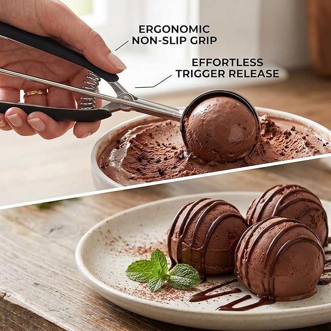 Ice Cream Scoop, 18/8 Stainless Steel Cookie Scoop, Cookie Scoops for Baking, 1.5 Tbsp/ 23ml/ 0.7 oz Cookie Dough Scoop, Ice Cream Scooper with Trigger Release, Cookie Scooper for Baking