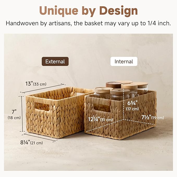 StorageWorks Wicker Basket, Baskets for Organizing, Storage Basket with Built-in Handles, Water Hyacinth Shelves (Medium 2-Pack, Natural Hyacinth)