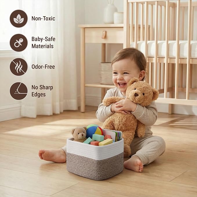 5-Pack Storage Cubes Woven Rope Baskets - 2 Sizes Organizer Bins for Closet, Shelf, Bookshelf, Nursery, Changing Table, Cube Storage Bins, Storage Baskets for Bathroom Toy & Home