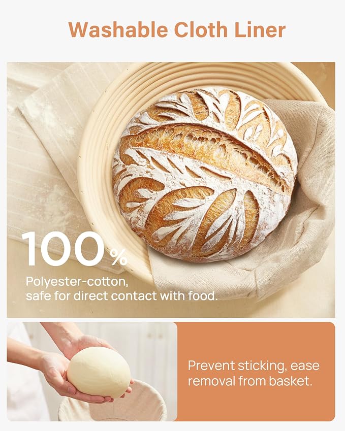 Kootek Banneton Bread Proofing Basket Set, 9 Inch Round Sourdough Starter Kit, Baking Supplies Tools with Dough Whisk, Scoring Lame, and Other Accessories for Artisan Bread Making