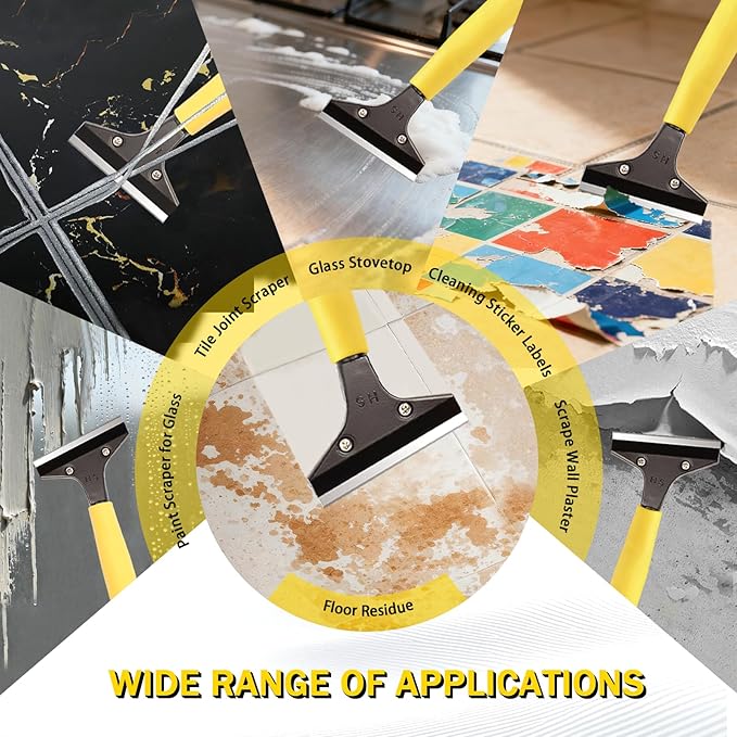 Floor Scraper Heavy Duty Long Handle,61in 4"Razor Blade Floor Scraper Adjustable with 10PCS Extra Metal Blades Paint Scraper for Cleaning Stickers Gum Glass Wall Tile Linoleum Stove Top