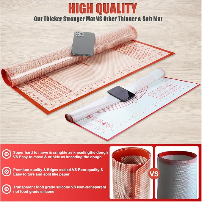 Silicone Pastry Mat 34x26 Inch Nonstick Baking Mat -Perfect for Dough, Pastry, Bread, Dough Rolling, Kneading Board, Pie Crust, Fondant, Pasta/Pizza, Kitchen Counter Mat