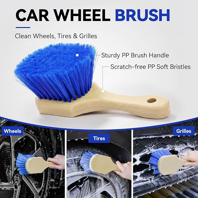 Ordenado 62" Car Wash Brush With Long Handle - 6Pcs Car Wash Kit with Chenille Microfiber Mop Mitt, Windshield Squeegee, Duster, Towel & Tire Brush, Scratch-Free Car Exterior Cleaning Kit for RV Truck