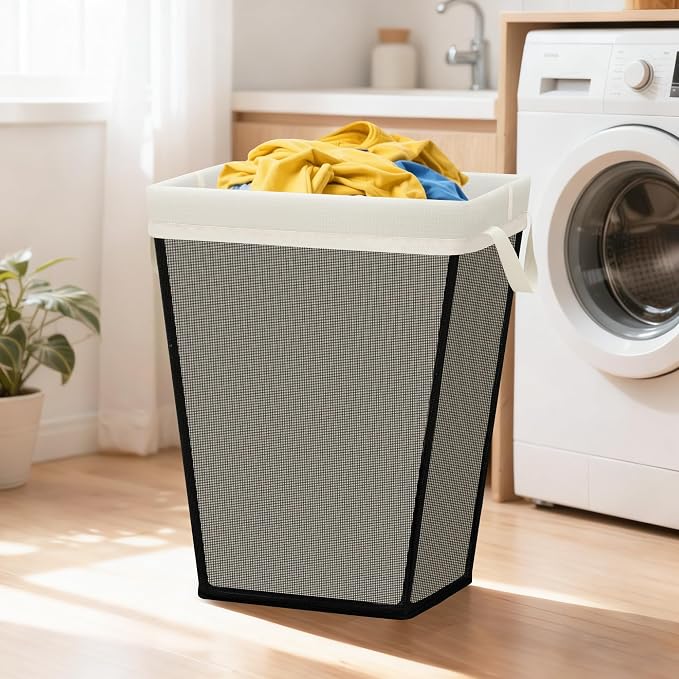 STO STO 75L Laundry Hamper, Space Saving Freestanding Clothes Basket with Iron Frame, Dirty Clothes Storage Bin with Removable Washable Liner for Bedroom, Bathroom, Dorm, Closet, Apartment, Beige