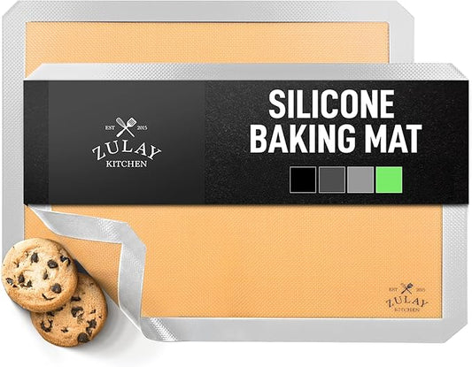 Zulay Kitchen Silicone Baking Mat 2 Pack – 16.5"×11.6" BPA-Free Reusable Baking Sheet, Heat Resistant 480°F – Non-Slip Border, Perfect for Cookies, Bread, Pastries & Oven Use - (Light Gray)