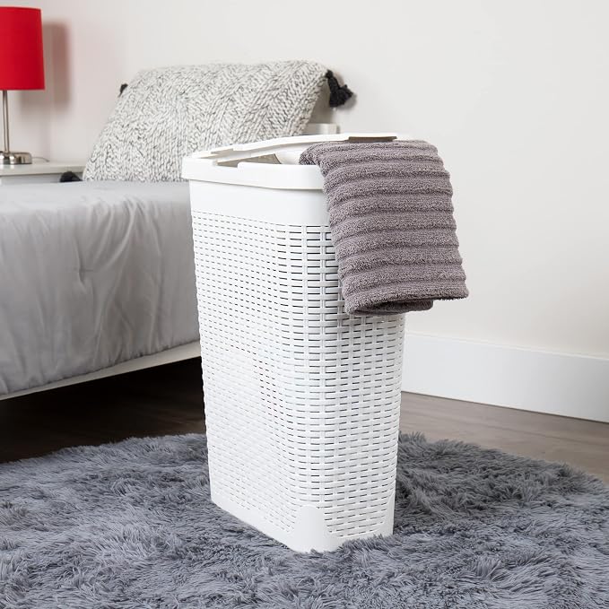 Mind Reader 40L Slim Laundry Hamper with Lid, Narrow Clothes Baskets, Set of 2, White