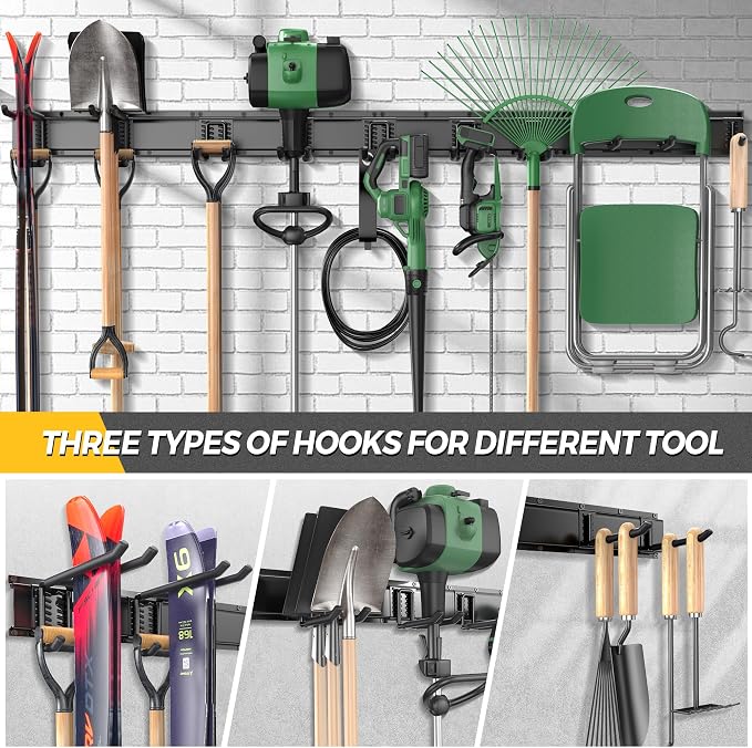 LBT 99" Garage Tool Organizer Wall Mount - 1000lbs Garden Tool Organizer | Anti-Rust, Adjustable Hooks, Sheds Garden Tool Organizer Black, Gifts For Men Dad Husband