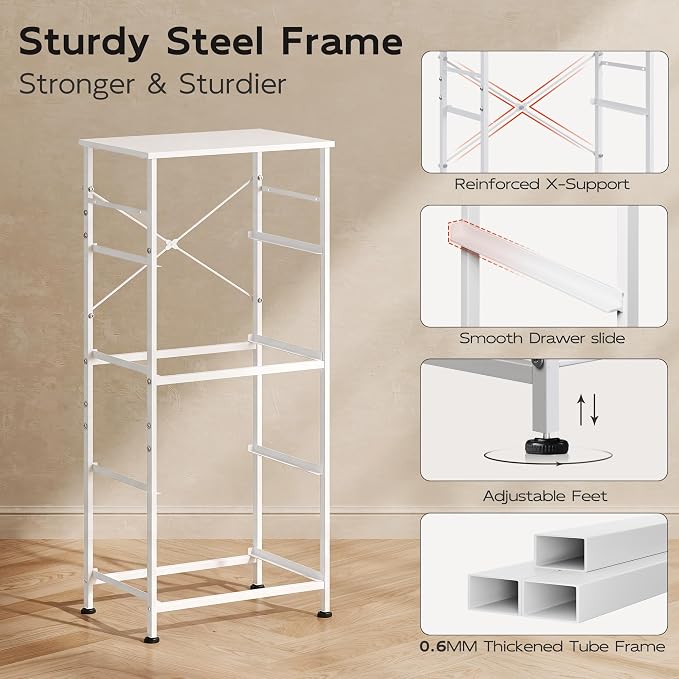 WLIVE Dresser with 4 Drawers, Storage Tower, Organizer Unit, Fabric Dresser for Bedroom, Hallway, Entryway, Closets, Sturdy Steel Frame, Wood Top, Easy Pull Handle, White