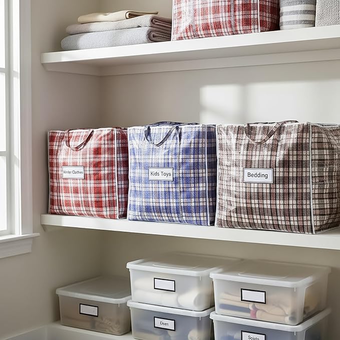 Hiceeden 9 Pack 108L Checkered Moving Storage Bags, Extra Large Travel Plaid Bag Alternative to Moving Boxes, Dorm Laundry Tote Organizer with Zipper and Handle for Clothes, Bedding, Red/Blue/Black