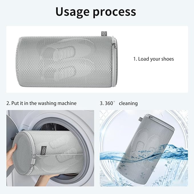 Shoe Washing Machine Bag, Laundry Bag for Sneaker, Grey, 8x15, 4Pcs | Large Shoe Washing Bag for Footwear, Trainers, Tennis, Slippers, Building Blocks, Sandwish Mesh, Travel, Prevent Tangling