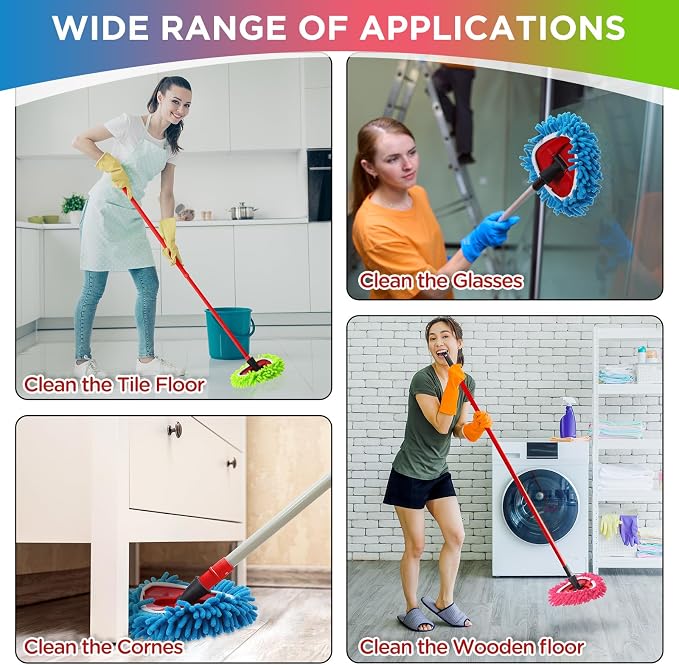 Baderke 6 Pack Chenille Mop Heads Replacements Compatible with 1 Tank System Chenille Duster Replacement Heads Microfiber Spin Mop Refill Pads Reusable Dust Refills for Floor Cleaning (Multicolor)