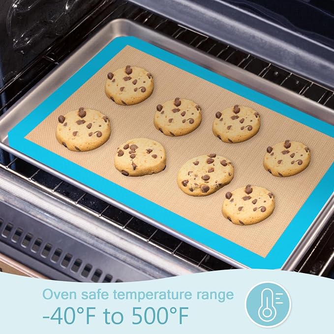 Silicone Baking Mats, Non-Stick Reusable Baking Sheet Liners, Parchment Paper Alternative for Cookies, Bread, Pastries & Dough, 2 Half & 1 Quarter Sheets