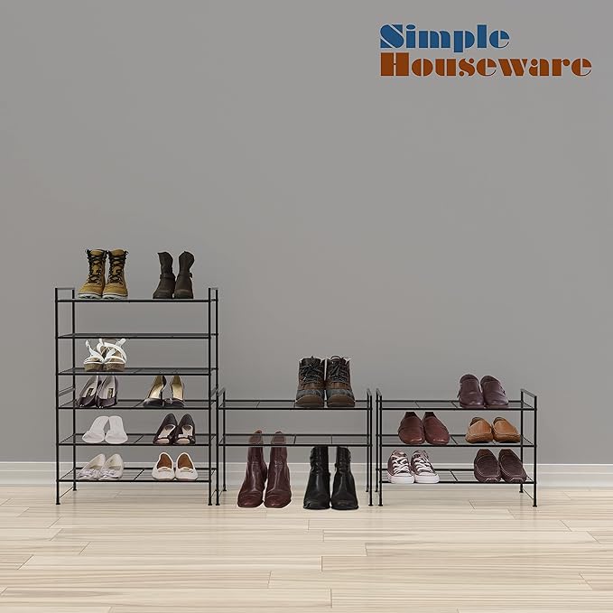 Simple Houseware 3-Tier Stackable Wired Grid Shoe Rack, Black | 9 Pairs of Shoes Storage Organizer for Closet, Entryway, Garage & Corridor