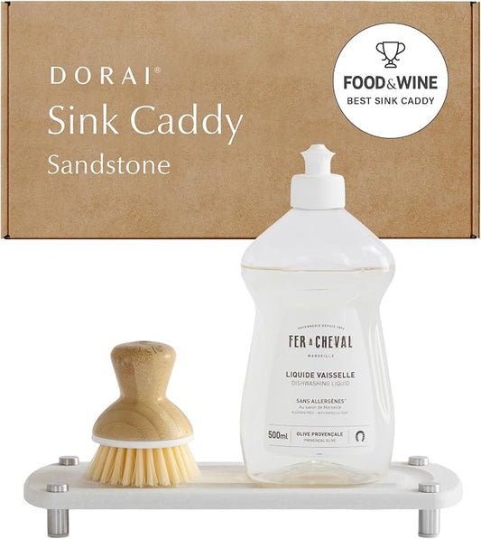 Dorai Home Stone Kitchen Sink Caddy - Diatomaceous Earth Sink Tray with Stainless Steel Feet, Water-Absorbing Countertop Organizer for Kitchen or Bathroom - Sandstone