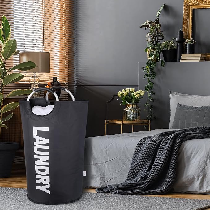 Extra Large Laundry Basket, Big Laundry Hamper Bag with Handles, 130L Black | Freestanding Tall Dirty Clothes Hamper, Collapsible and Portable Laundry Bin for Dorms and Bedrooms, Thick, Sturdy Fabric