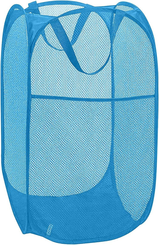 Mesh Pop Up Laundry Hamper, Collapsible Laundry Baskets, Foldable Dirty Clothes Hampers for Bathroom, College Dorm, Travel (Ash Blue)