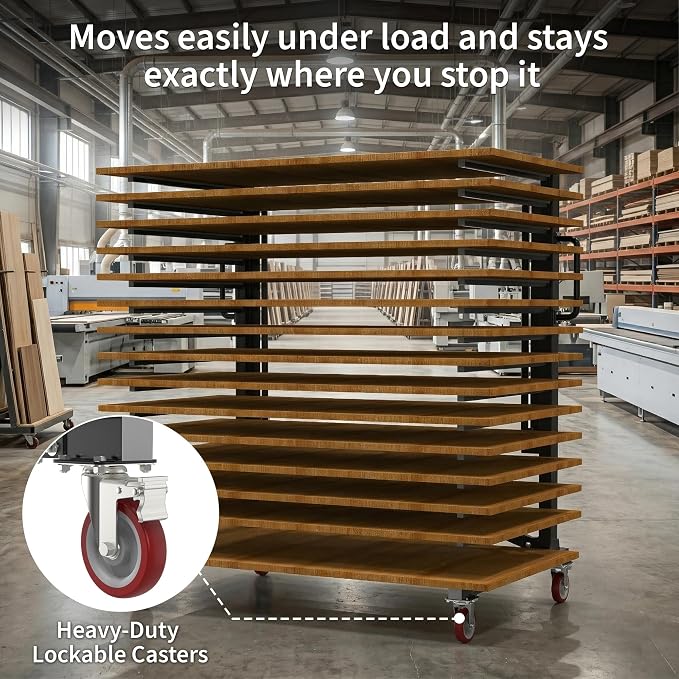 Paint Drying Rack,15-Tier Heavy-Duty Steel Drying Painting Rack | for Cabinet Doors, Adjustable Width 12 to 58 Inch,110 lbs Per Shelf,Black Drying Rack with Lockable Wheels for Paint Shops