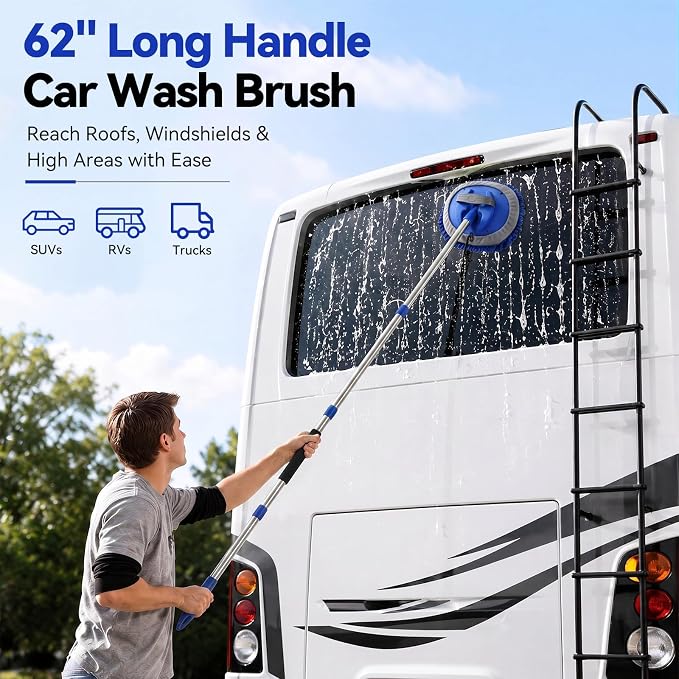 Ordenado 62" Car Wash Brush With Long Handle - 6Pcs Car Wash Kit with Chenille Microfiber Mop Mitt, Windshield Squeegee, Duster, Towel & Tire Brush, Scratch-Free Car Exterior Cleaning Kit for RV Truck