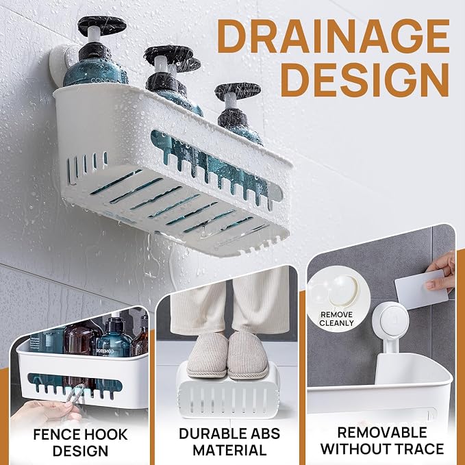 LEVERLOC Shower Caddy Suction Cup Shower Organizer Bathroom Storage Removable Powerful Suction Shower Shelf，M+L