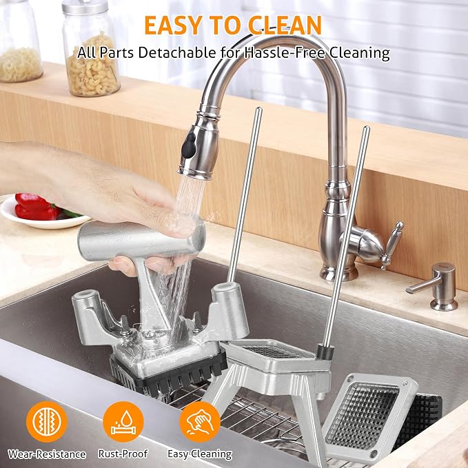 WICHEMI Commercial Vegetable Fruit Chopper Food Dicer French Fry Cutter | Stainless Steel 1/4" Blade, Heavy Duty, High Efficiency, Detachable, Easy Clean, Cuts Onions, Tomatoes, Potatoes, Peppers.