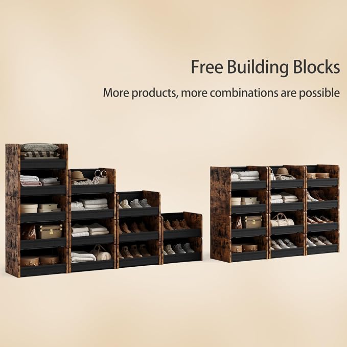 FOUCSSOMEI 2-Tier Stackable Closet Organizer and Storage Stackable Shelves – Heavy-Duty Darwers Wood & Metal, Easy Assembly, Space-Saving Vertical Storage for Bedroom, Closet, Patent Design