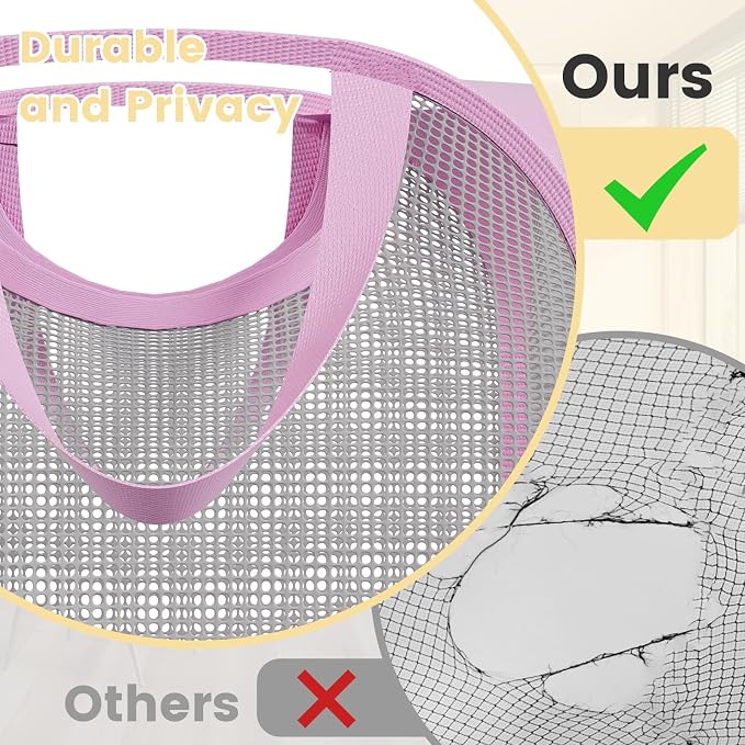 HOUSE AGAIN 2Pack Strong Mesh Pop Up Laundry Hamper, 70L Collapsible Laundry Basket with Steel Frame, Double‑Stitched Handles & Side Pocket, Foldable Dirty Clothes Hamper for Dorm, Bedroom, Light Pink