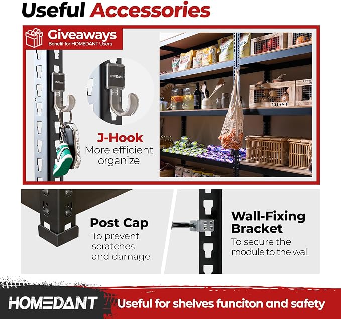 HOMEDANT 47.7" W Deep 5 Tier Heavy Duty Garage Shelving Adjustable Metal Rack Storage Shelves Standing Shelf Unit Organizers Industrial Warehouse Basement Black 1Pack
