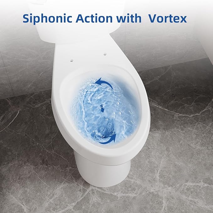 Two Piece Elongated Toilet, ADA 19" Height with Side Press Flush, 12" Rough-In, Powerful Flushing System & Under-Locking Lid for Bathroom Comfort
