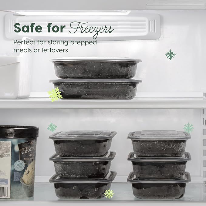 IRIS USA Meal Prep Containers, 34oz - 50 Pack (100-Piece) 1-Compartment Reusable Food Storage Containers with Lids, Plastic Kitchen Food Prep To Go Lunch Box, Microwave Freezer Dishwasher Safe, Black