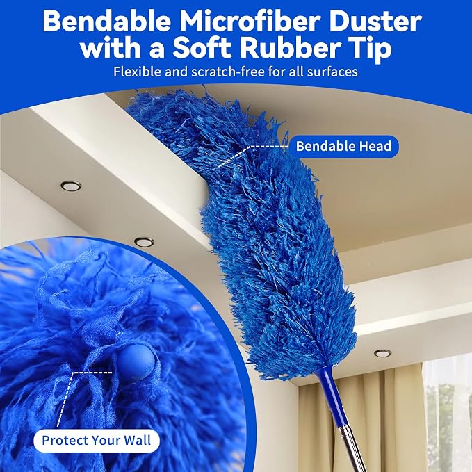 Dusters for Cleaning, Duster with Extension Pole 7 in 1 Kit, Ceiling Fan Cleaner Duster Cobweb Duster, Long Dusters for High Ceilings, Microfiber Dusters for Ceiling Fan, Blinds and Furniture
