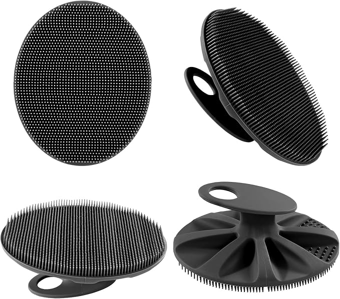 INNERNEED Silicone Body Cleansing Brush Exfoliating Scrubber, Gray+ Black | Gentle Massage, Deep Clean, Hygienic Shower Scrub Brush Soft Bristles for All Skin Types, Easy to Hold