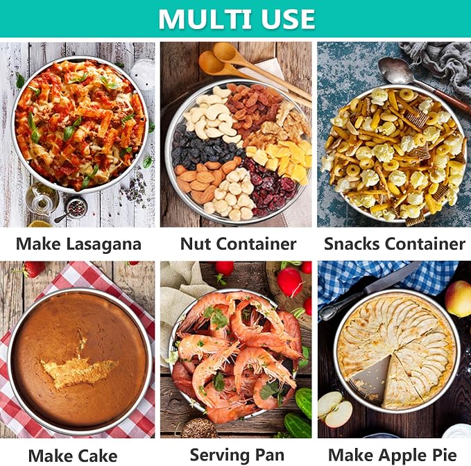 P&P CHEF Cake Pans Sets for Baking, 6" + 6" + 8" + 8" 4 Piece Stainless Steel Round Cake Pans Tin, Oven/Pot/Dishwasher Safe, Combination of Different Sizes, Leak-proof & Easy Clean
